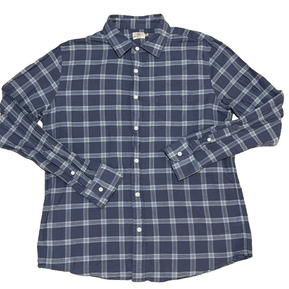 Faherty Cloud Summer Blend Shirt Mens Large Blue Plaid Cotton Linen Stretch